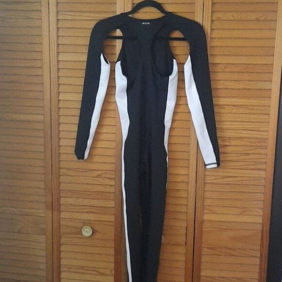MICHI Velocity Black White Front Zipper Cut Out Long Sleeve Unitard Jumpsuit XS - Picture 2 of 7